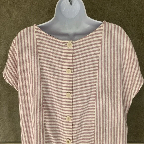 Madewell Striped Tunic Shift Dress Linen Blend Coastal Preppy Button Back XL - Picture 8 of 10